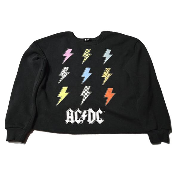 AC/DC Sz XL Black Lightning Bolt Cropped Sweater - Picture 1 of 8